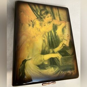 Vintage Albert E. Price Wooden Music Wind Up Jewelry Box  Young Girls Piano